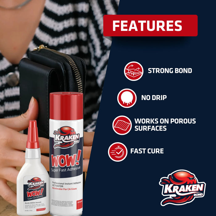 Kraken Bond WOW Super Fast Adhesive CA Glue with Activator Spray