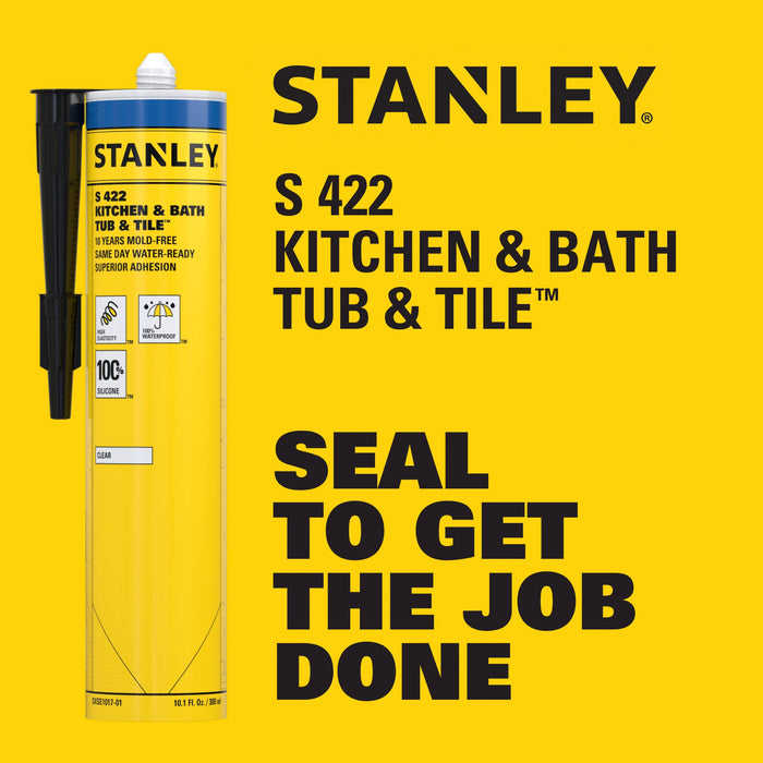 Stanley S422 Kitchen & Bath Tub & Tile Silicone Sealant (Acetoxy cure) - White/Clear, 10.1 fl oz
