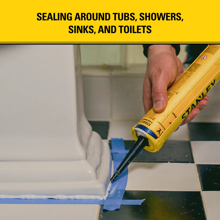 Stanley S422 Kitchen & Bath Tub & Tile Silicone Sealant (Acetoxy cure) - White/Clear, 10.1 fl oz