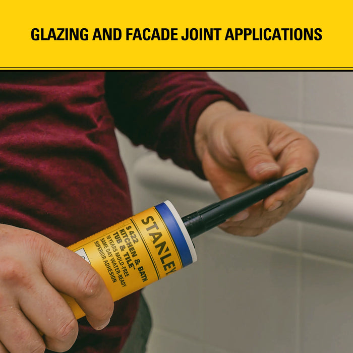 Stanley S422 Kitchen & Bath Tub & Tile Silicone Sealant (Acetoxy cure) - White/Clear, 10.1 fl oz