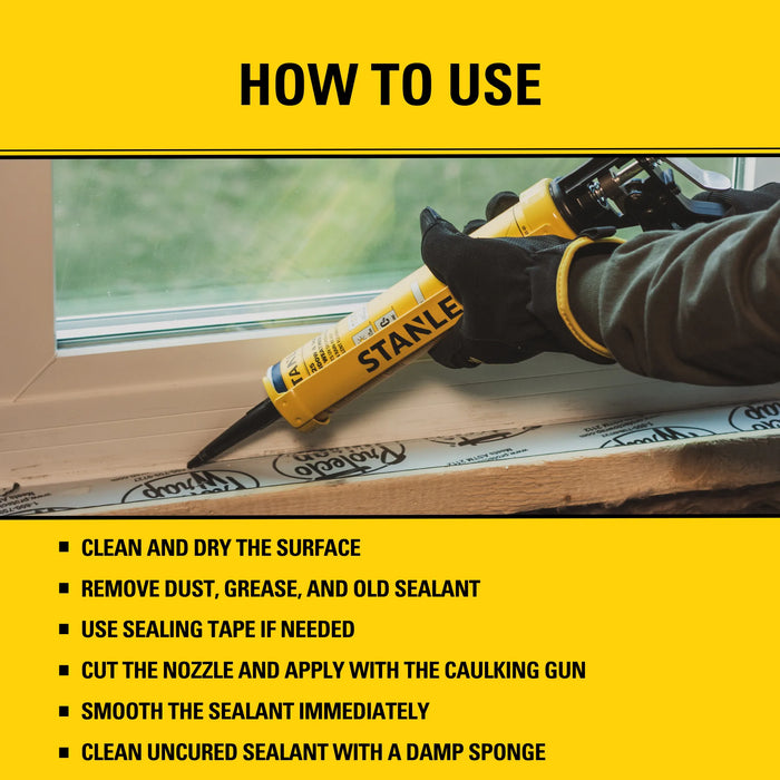 Stanley S425 Window & Door All Weather Pro Silicone Sealant - Clear, 10.1 oz