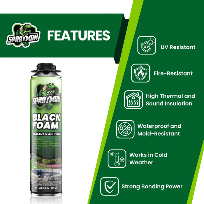 Sprayman Pro Black Spray Foam for Pond, Waterfall, Landscaping, and RVs - Gun Foam, 24 oz