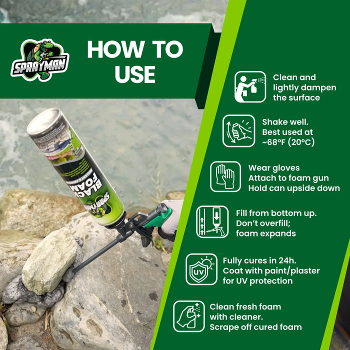 Sprayman Pro Black Spray Foam for Pond, Waterfall, Landscaping, and RVs - Gun Foam, 24 oz