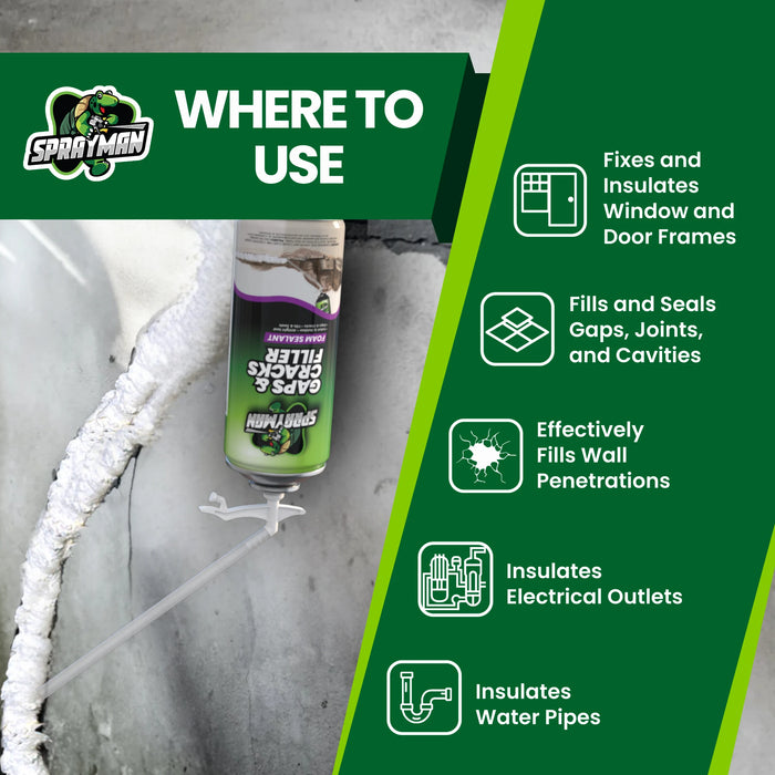 Sprayman Gaps & Cracks Filler Foam with Straw Applicator, 12 oz
