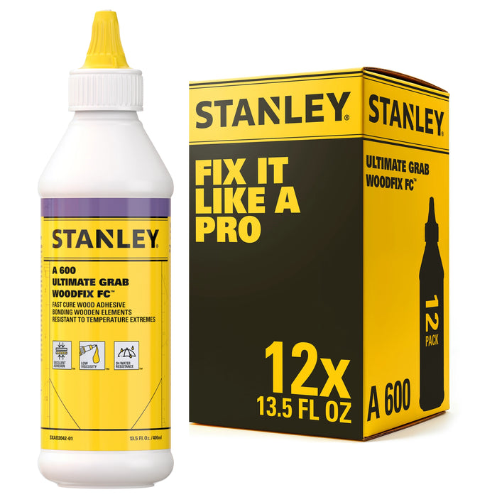 Stanley A600 Ultimate Grab Woodfix FC - Polyurethane Wood Marine Adhesive, 13.5 fl oz