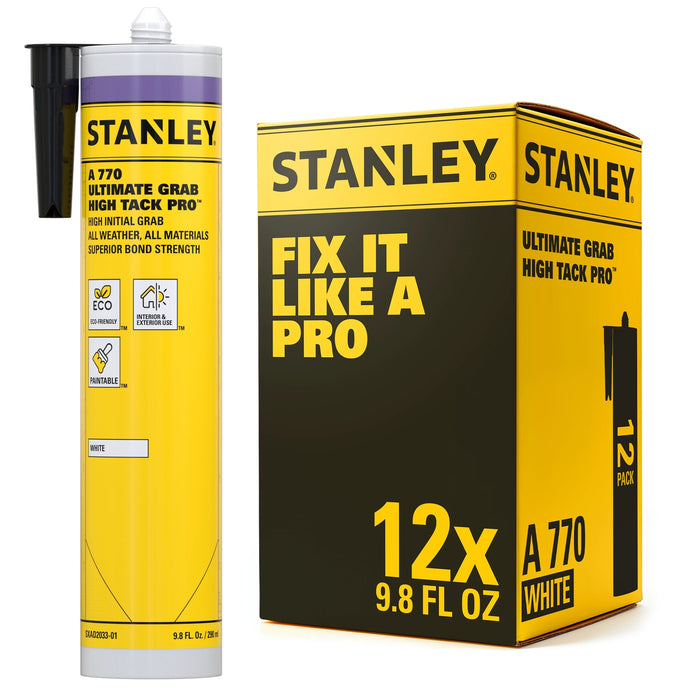 Stanley A770 Hybrid Polymer Ultimate Grab High Tack Construction Adhesive – White, 9.8 fl oz