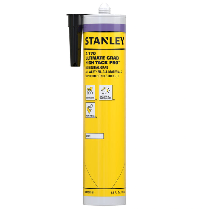 Stanley A770 Hybrid Polymer Ultimate Grab High Tack Construction Adhesive – White, 9.8 fl oz