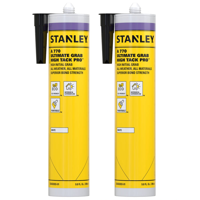 Stanley A770 Hybrid Polymer Ultimate Grab High Tack Construction Adhesive – White, 9.8 fl oz