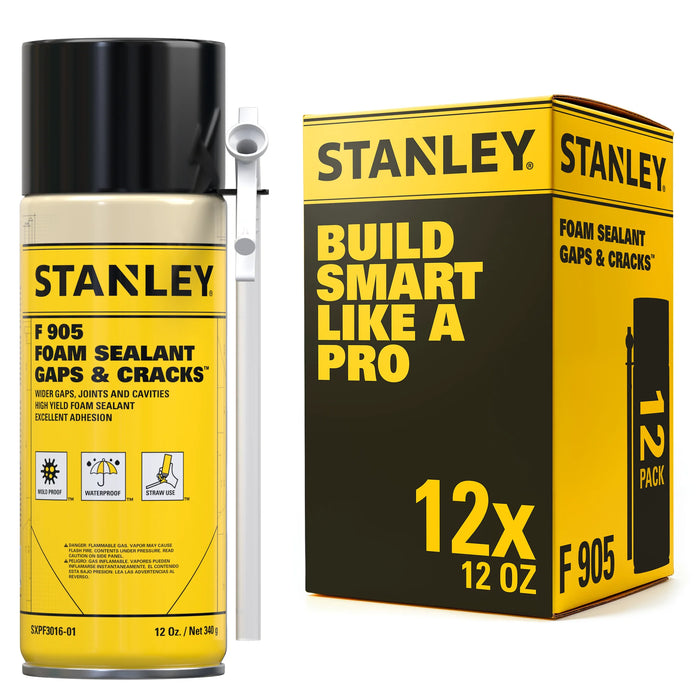 Stanley F905 Gaps & Cracks Polyurethane Foam Sealant with Straw Adapter 12/24 oz