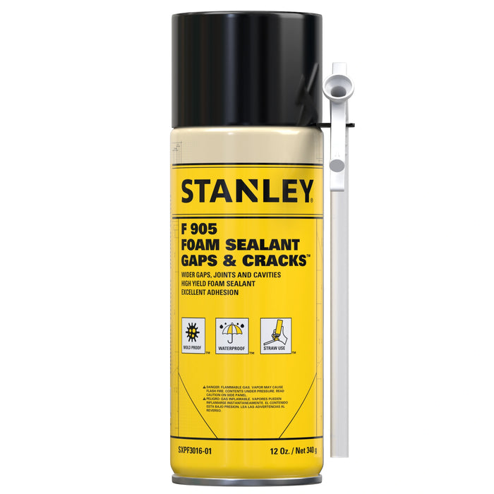 Stanley F905 Gaps & Cracks Polyurethane Foam Sealant with Straw Adapter 12/24 oz