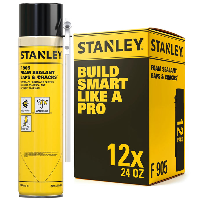 Stanley F905 Gaps & Cracks Polyurethane Foam Sealant with Straw Adapter 12/24 oz