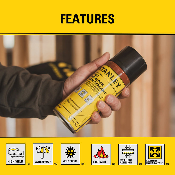 Stanley F952 Orange Fire Block Foam Sealant - Insulating Foam Sealant 12/24 oz