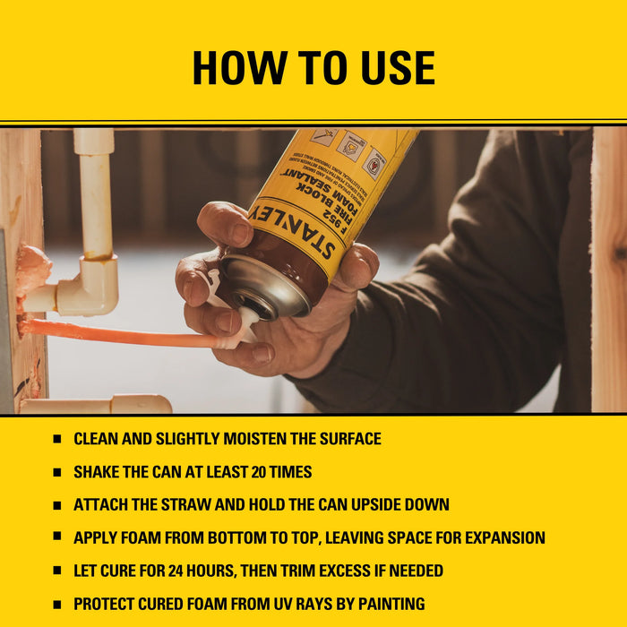 Stanley F952 Orange Fire Block Foam Sealant - Insulating Foam Sealant 12/24 oz