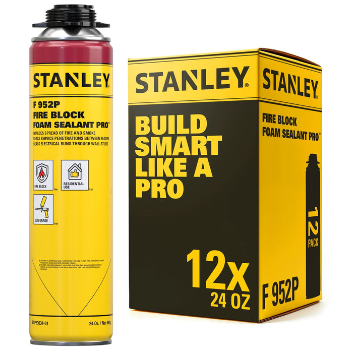 Stanley F952P Orange Fire Block Gun Foam Sealant Pro | Fire-Retardant Insulation 24 oz