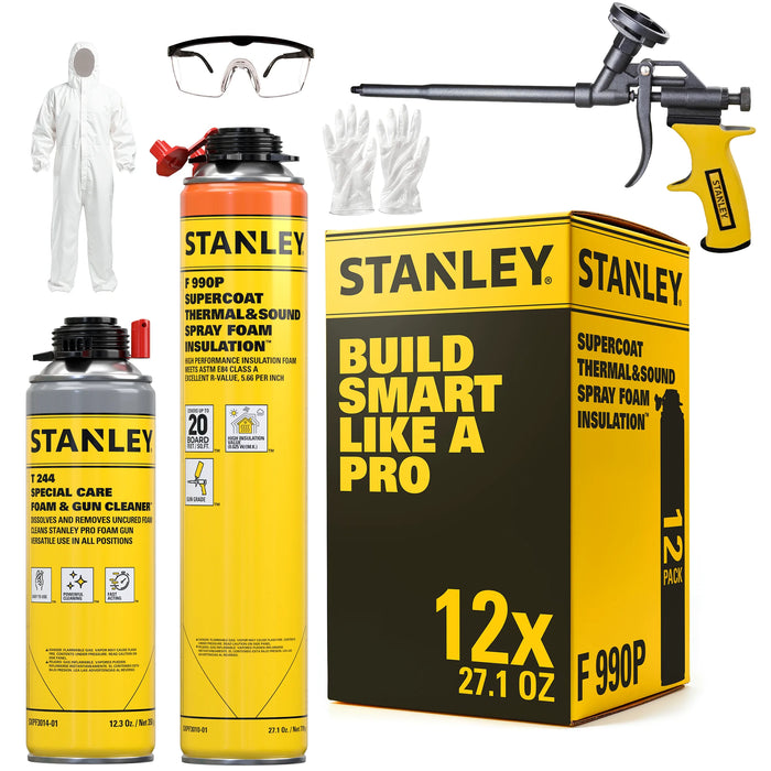 Stanley F990P SuperCoat Thermal & Sound Spray Foam Insulation Kit (Closed Cell), Class A Fire Rated, 27.1oz
