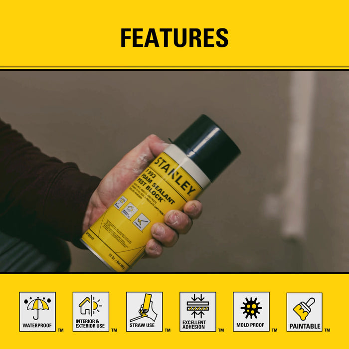Stanley F993 Pest Blocker Foam Sealant with Straw Adapter, 12 oz