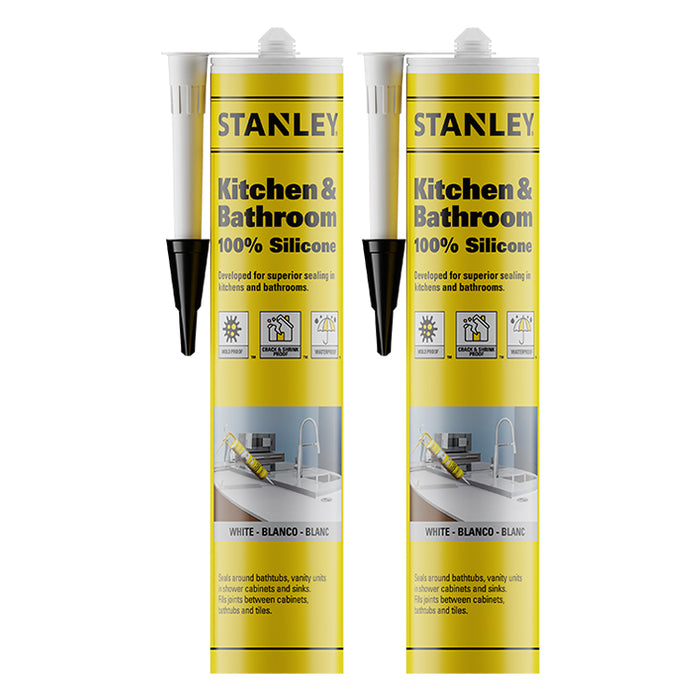 Stanley Kitchen & Bathroom 100% Silicone Sealant White/Clear (Acetoxy cure) 10.1oz