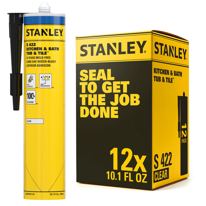 Stanley S422 Kitchen & Bath Tub & Tile Silicone Sealant (Acetoxy cure) - White/Clear, 10.1 fl oz