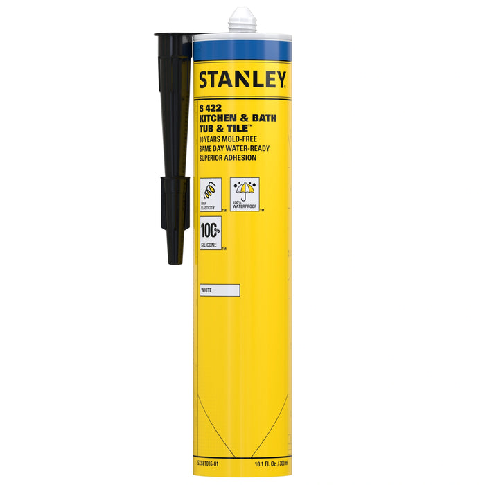 Stanley Kitchen & Bathroom 100% Silicone Sealant, White/Clear (Acetoxy cure) 10.1 fl oz