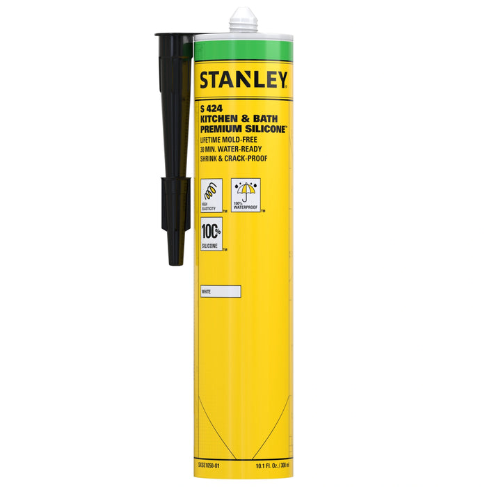 Stanley Premium Kitchen & Bathroom 100% Silicone, White (Neutral cure), 10.1 fl oz