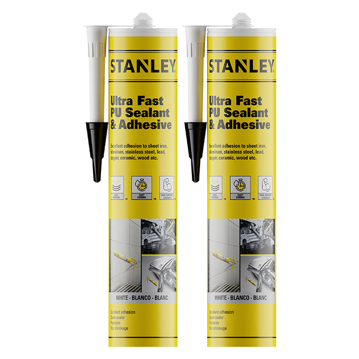 Stanley Ultra Fast PU Sealant & Adhesive White/Black/Grey 10.1oz