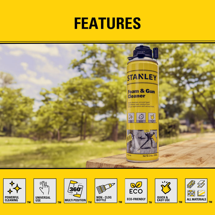 Stanley T244 Polyurethane Foam Cleaner & FoamGun Cleaner, 12.3oz