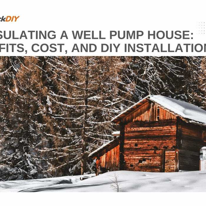 A snow-covered well pump house showcasing insulation benefits, including cost savings and freeze protection.