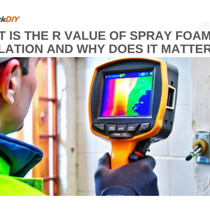 Inspector using a thermal camera to measure heat resistance and analyze the R-value of spray foam insulation.