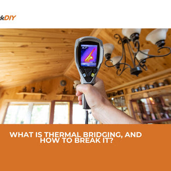 Thermal camera detecting areas of heat loss caused by thermal bridging inside a wooden home structure.