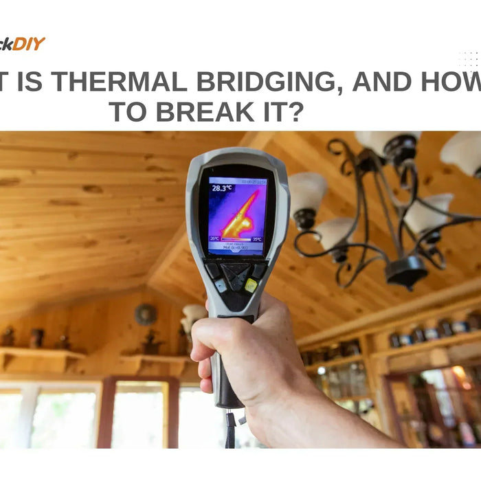 Thermal camera detecting areas of heat loss caused by thermal bridging inside a wooden home structure.