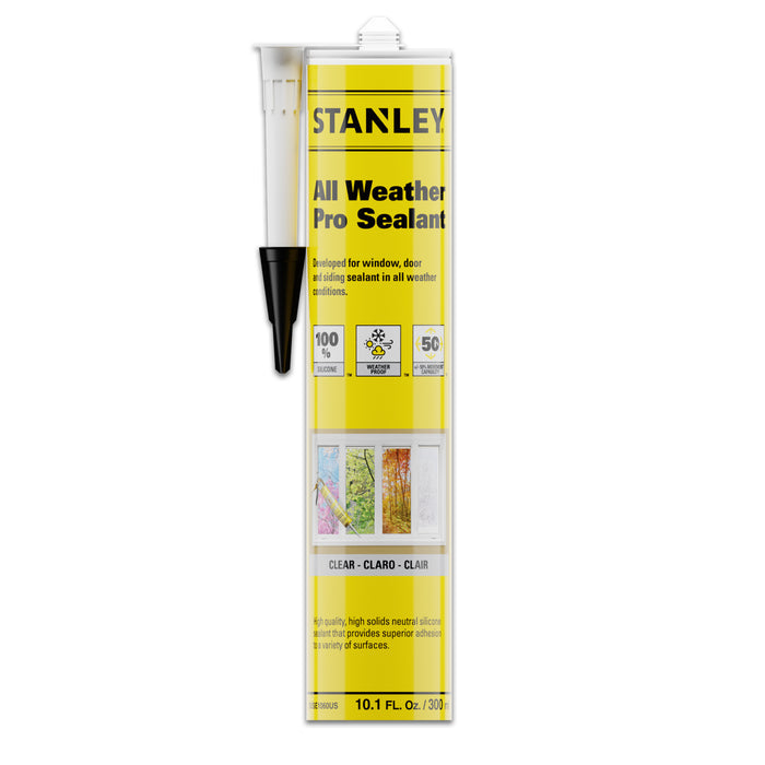 Stanley All Weather Pro Weatherseal Silicone Sealant - Clear, 10.1oz