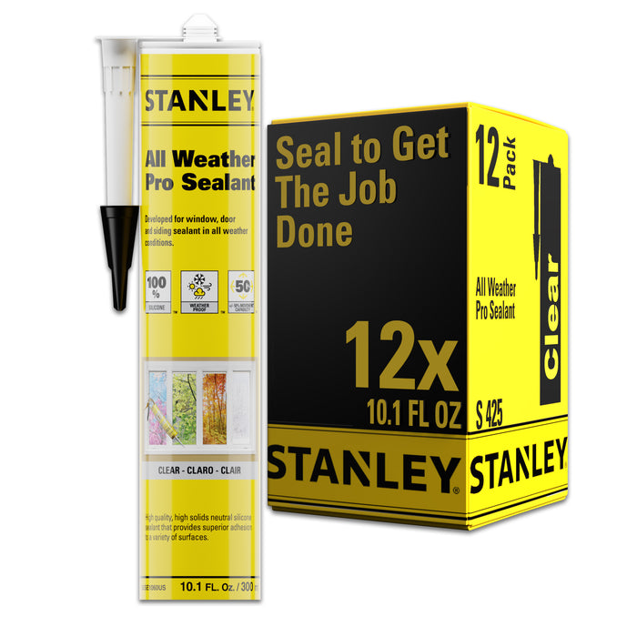 Stanley All Weather Pro Weatherseal Silicone Sealant - Clear, 10.1oz