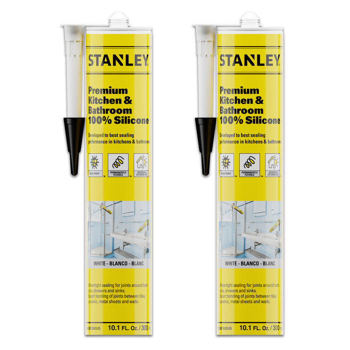 Stanley Premium Kitchen & Bathroom 100% Silicone, White (Neutral cure), 10.1 fl oz