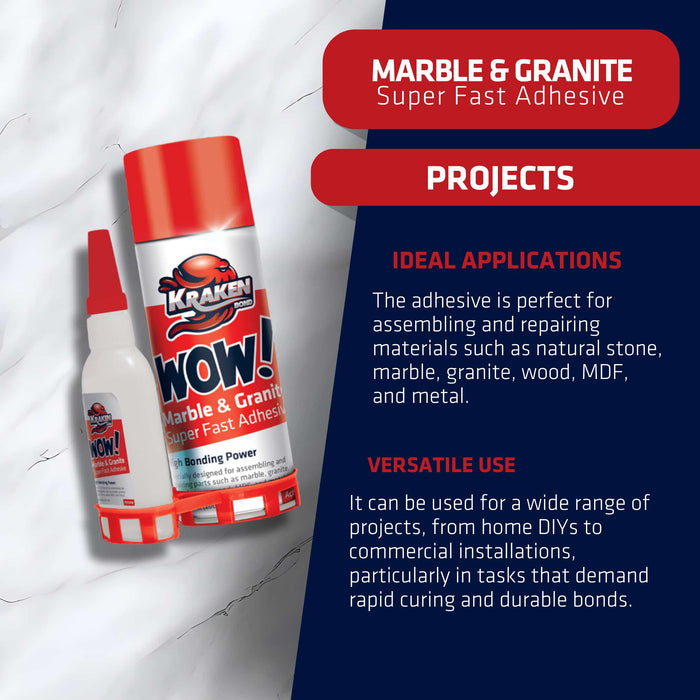 Kraken Bond WOW Marble & Granite Super Fast Adhesive with Accelerator Spray - Projects