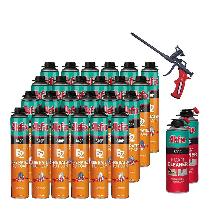 Akfix 840P Fire Rated Polyurethane Foam Set - 24 Pack+1 Foam Gun+2 Foam Cleaner