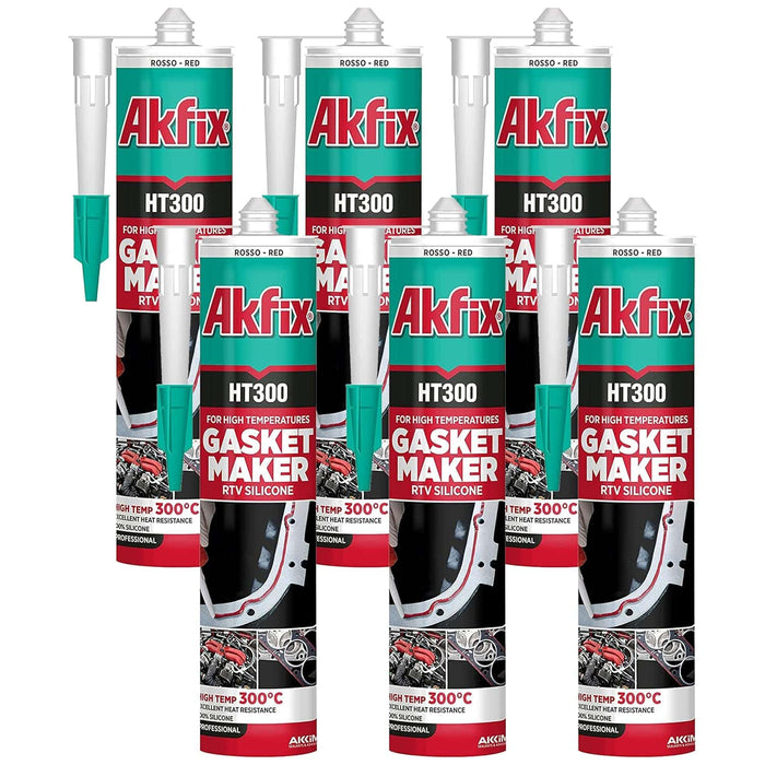 Akfix HT300 High Temp Gasket Maker, Red - 6 Pack