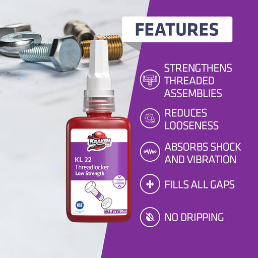 Kraken Bond Low Strength Purple Threadlocker - KL 22, Features