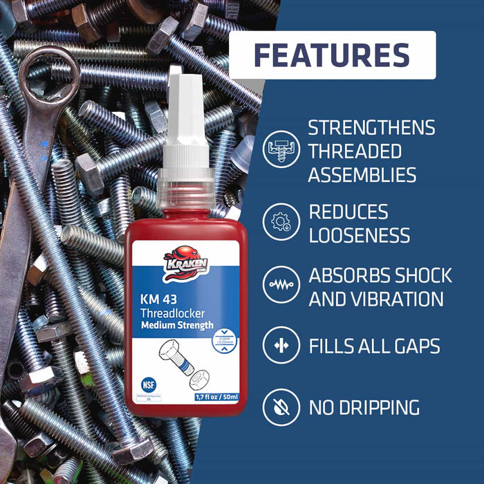 Kraken Bond Medium Strength Blue Threadlocker - KM 43, Features-2