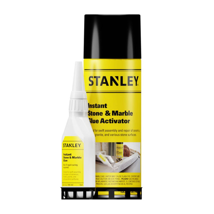 Stanley Instant Stone & Marble Glue - Cyanoacrylate Adhesive & Activator, 3.4oz & 13.5 fl oz