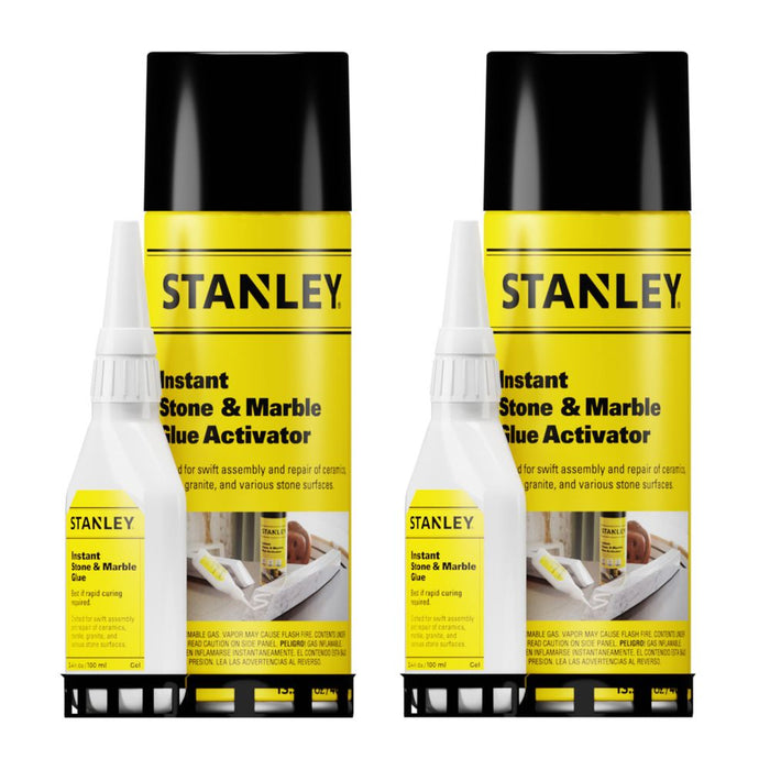 Stanley Instant Stone & Marble Glue - Cyanoacrylate Adhesive & Activator, 3.4oz & 13.5 fl oz