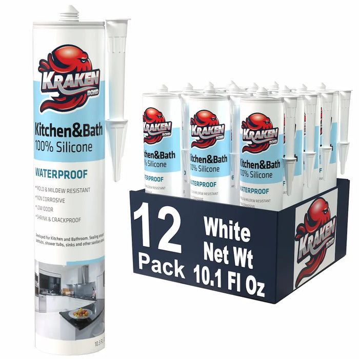 Kraken Bond Kitchen & Bathroom Silicone Sealant White - 12 Tube