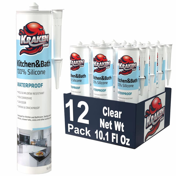 Kraken Bond Kitchen & Bathroom Silicone Sealant Clear - 12 Tube