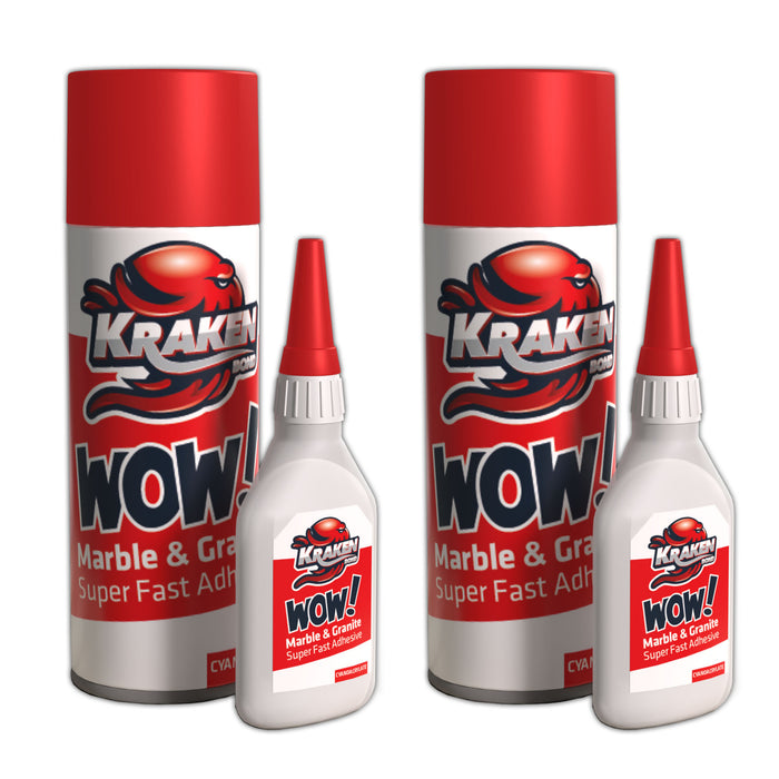 Kraken Bond WOW Marble & Granite Super Fast Adhesive with Accelerator Spray