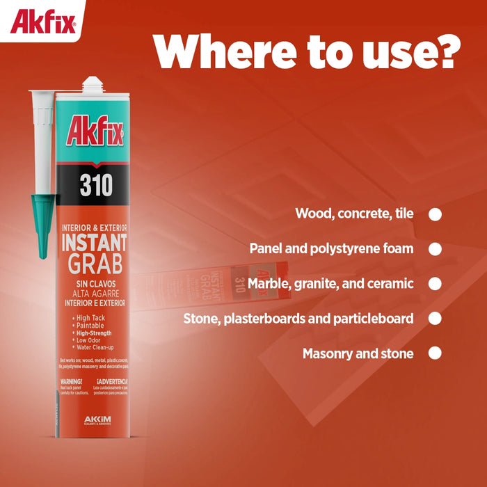 Akfix 310 Instant Grab Adhesive - White, 10.1 fl oz