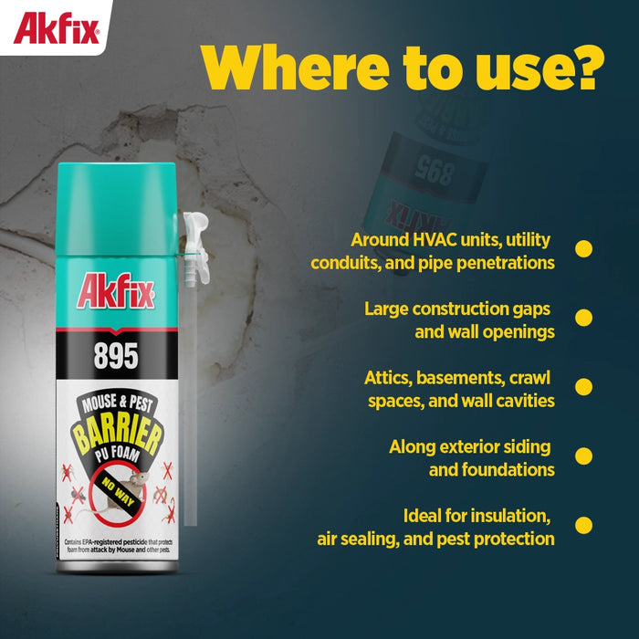 Akfix 895 Mouse & Pest Barrier Polyurethane Foam with Straw Applicator - 12 oz