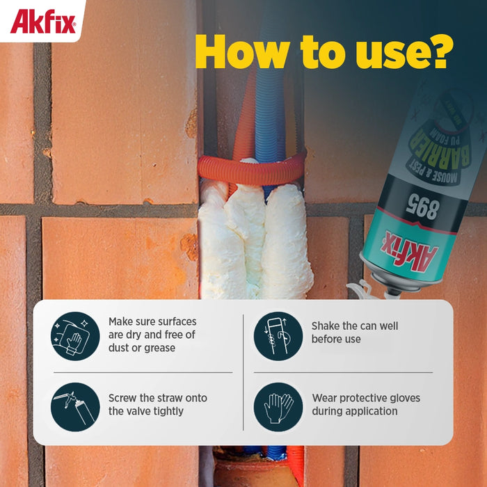 Akfix 895 Mouse & Pest Barrier Polyurethane Foam with Straw Applicator - 12 oz