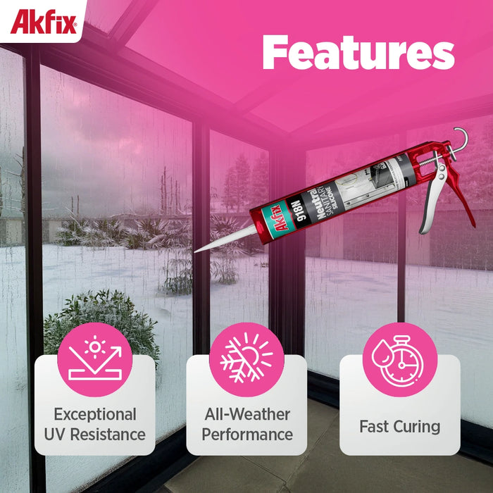 Akfix 918N Silicone Caulk for Kitchen and Bathroom - 10.5 fl oz