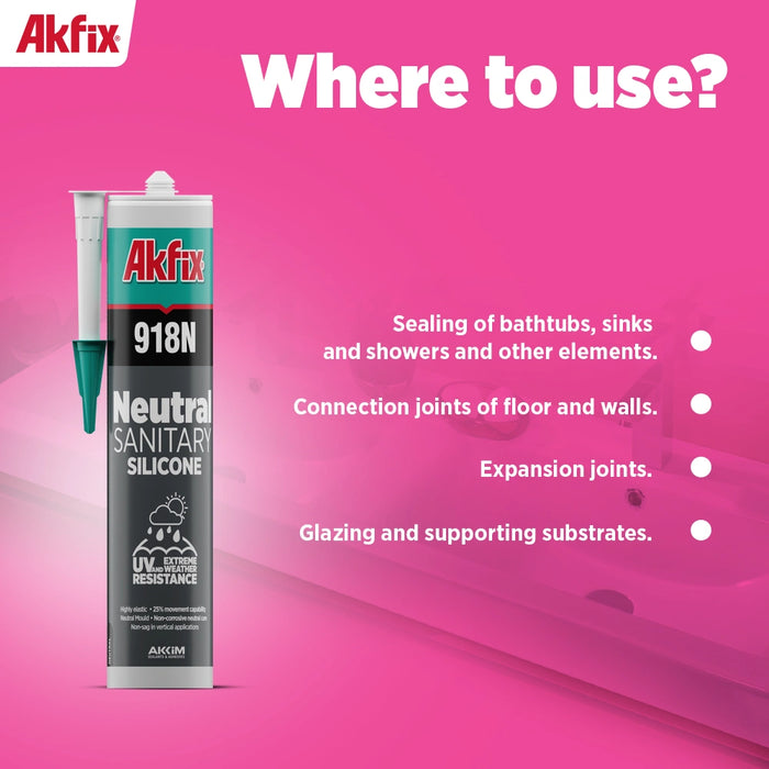 Akfix 918N Silicone Caulk for Kitchen and Bathroom - 10.5 fl oz