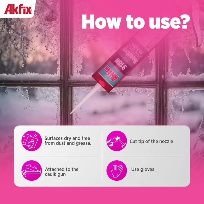 Akfix 918N Silicone Caulk for Kitchen and Bathroom - 10.5 fl oz