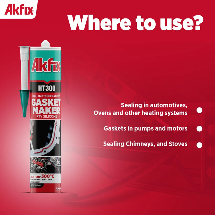 Akfix HT300 High Temp Silicone Gasket Maker, Red 10.1 fl oz